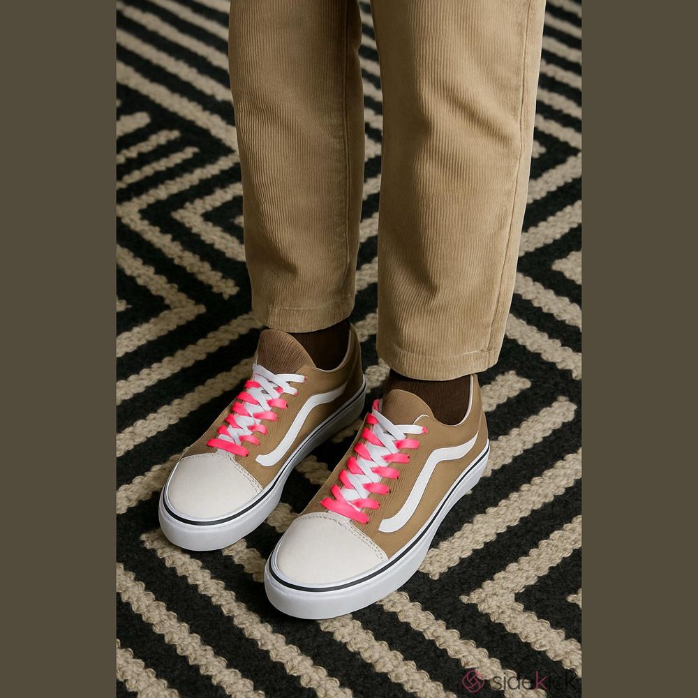 Vans Women's Sneakers in Tan and Neon Pink